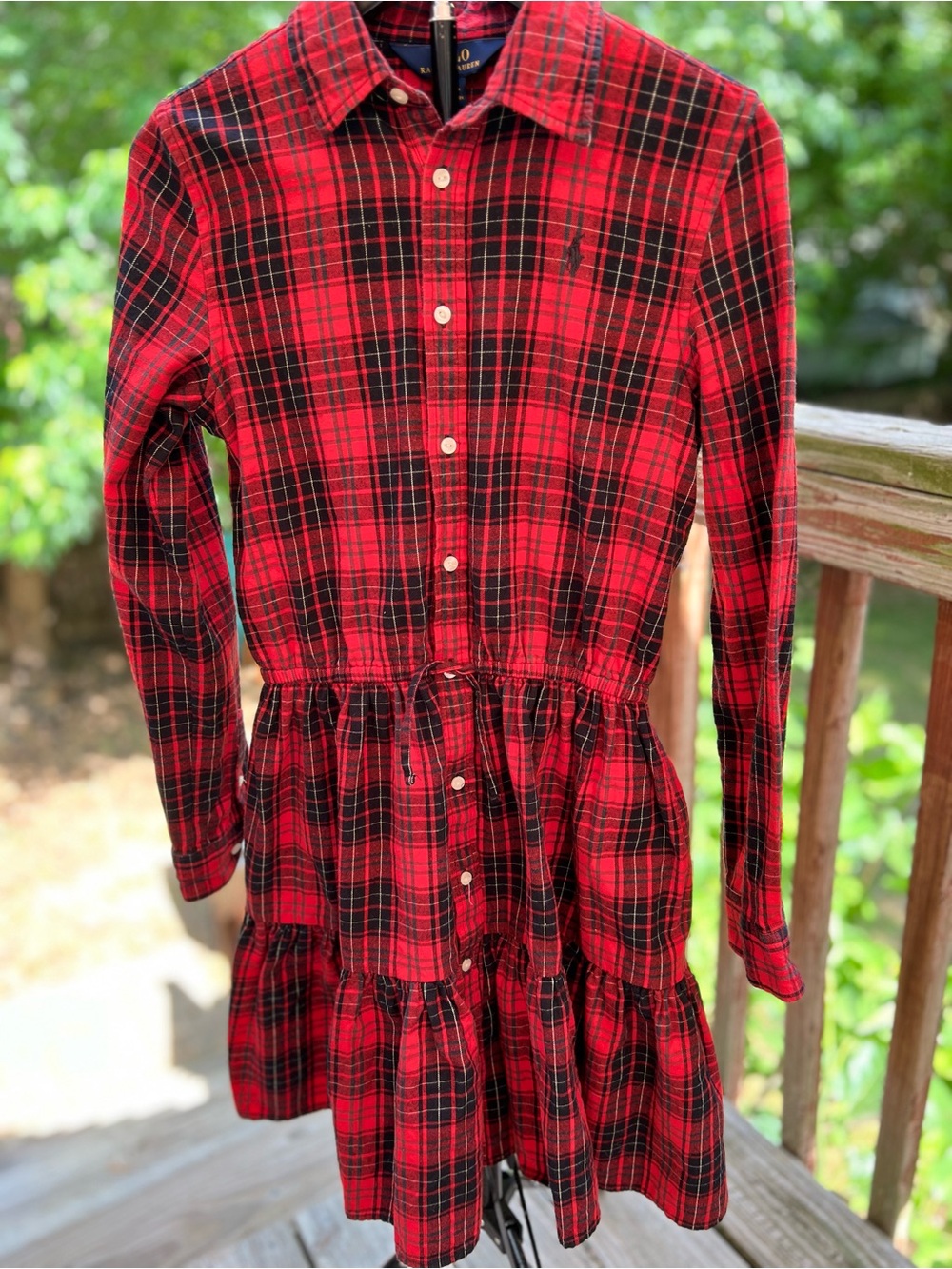Ralph Lauren Red and Black Plaid Tiered Button-Front Dress